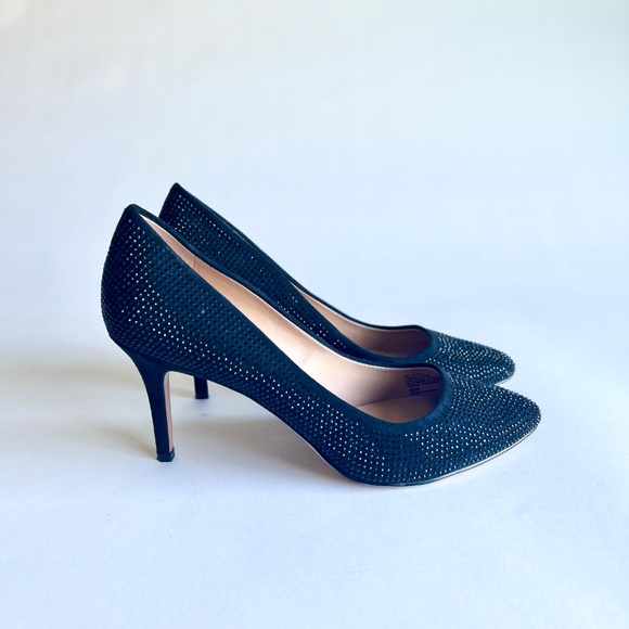 INC International Concepts Black Fabric Black Glitter Dots Almond Toe Pumps sz 8 - Picture 2 of 15